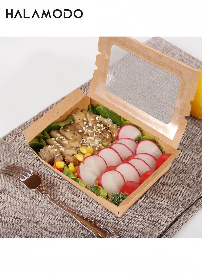 HALAMODO 25PCS Bakery Boxes with Window, Kraft Brown Take Out Food Containers, 24oz Leak and Grease Resistant for Restaurant, Catering and Party - Image 4