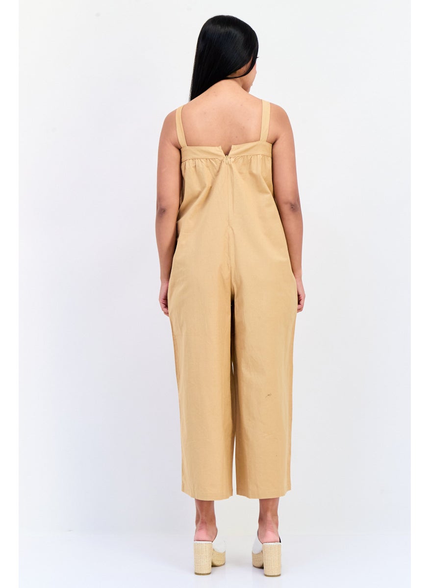 ONLY Women Plain Sleeveless Jumpsuit, Tan  - Image 4