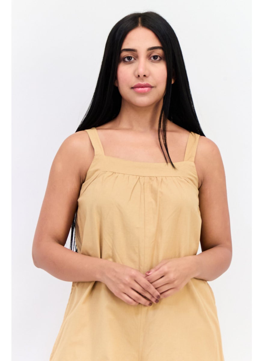 ONLY Women Plain Sleeveless Jumpsuit, Tan  - Image 2