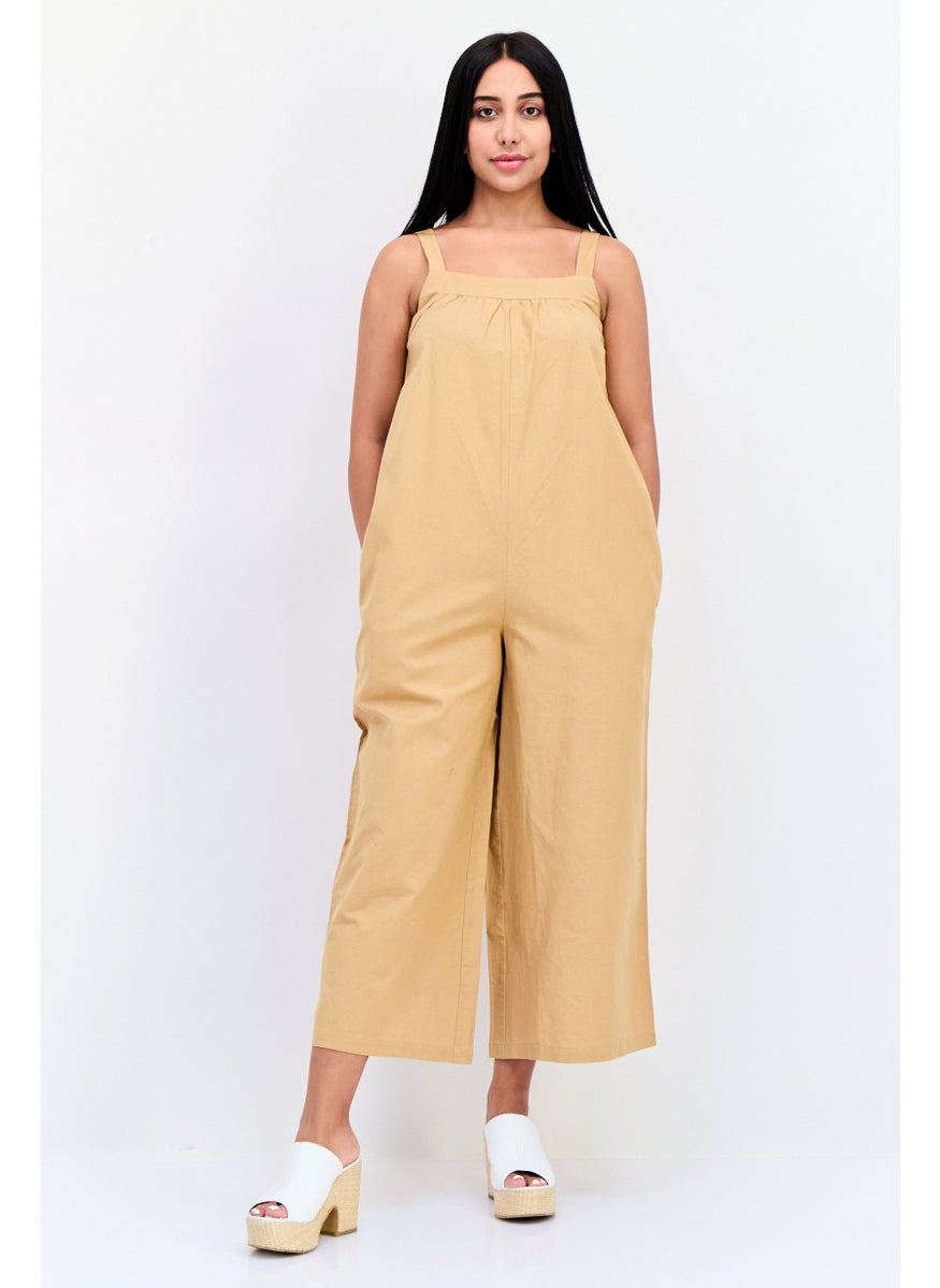 ONLY Women Plain Sleeveless Jumpsuit, Tan  - Image 1