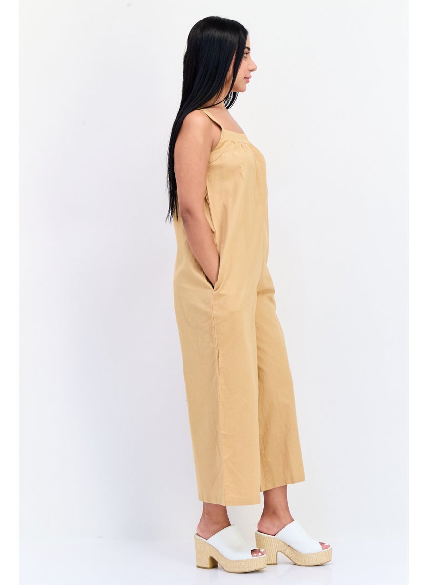 ONLY Women Plain Sleeveless Jumpsuit, Tan  - Image 3