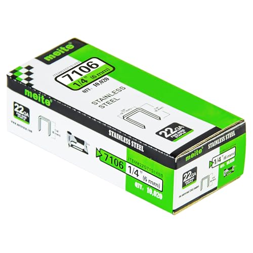meite 71/06 22 Gauge 304 Stainless Steel Upholstery Staples, 3/8-Inch Crown with 1/4-Inch Leg Length, Heavy Duty Staples for Construction, Furniture, Crafts & DIY Projects (1 Box) - Image 1