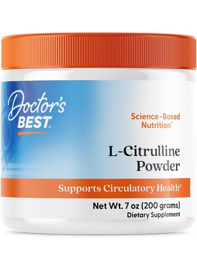 Doctor's Best L-Citrulline Powder, Helps Improve Circulation & Muscle Maintenance, Non-GMO, Vegan, Gluten Free, Soy Free, 200g - Image 1
