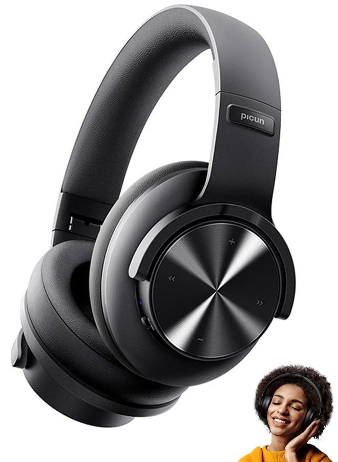 Picun Over Ear Headphones Upgraded Bluetooth V5.3 HiFi Stereo Enclosed Deep Bass No Delay Lightweight 40mm HD Driver Unit 46H Playback/Calling Noise-Canceling - Image 1