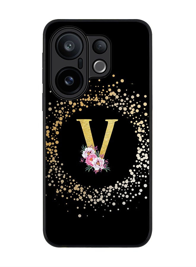 Stylizedd For vivo X200 FE / S30 Pro mini Case,Slim fit Camera Protection, Shockproof Thin Phone cover  - Custom Monogram Floral - V ( Black ) - Image 1