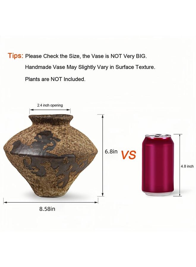 LAMAY Brown Ceramic Rustic Vase Flower Jar for Fresh and Dried Plants Table Centerpiece Vase Home Farmhouse Decor - Image 2