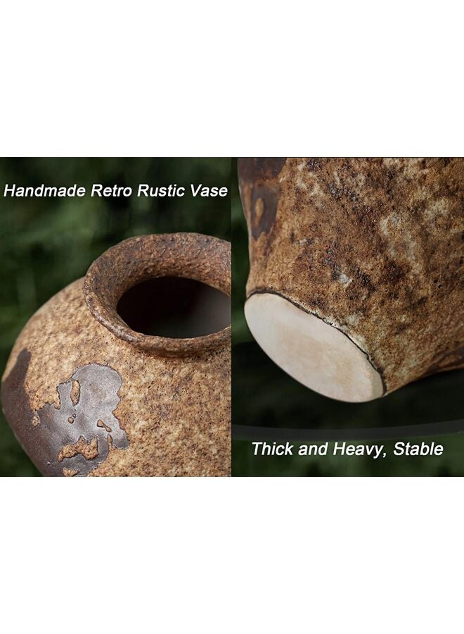 LAMAY Brown Ceramic Rustic Vase Flower Jar for Fresh and Dried Plants Table Centerpiece Vase Home Farmhouse Decor - Image 3