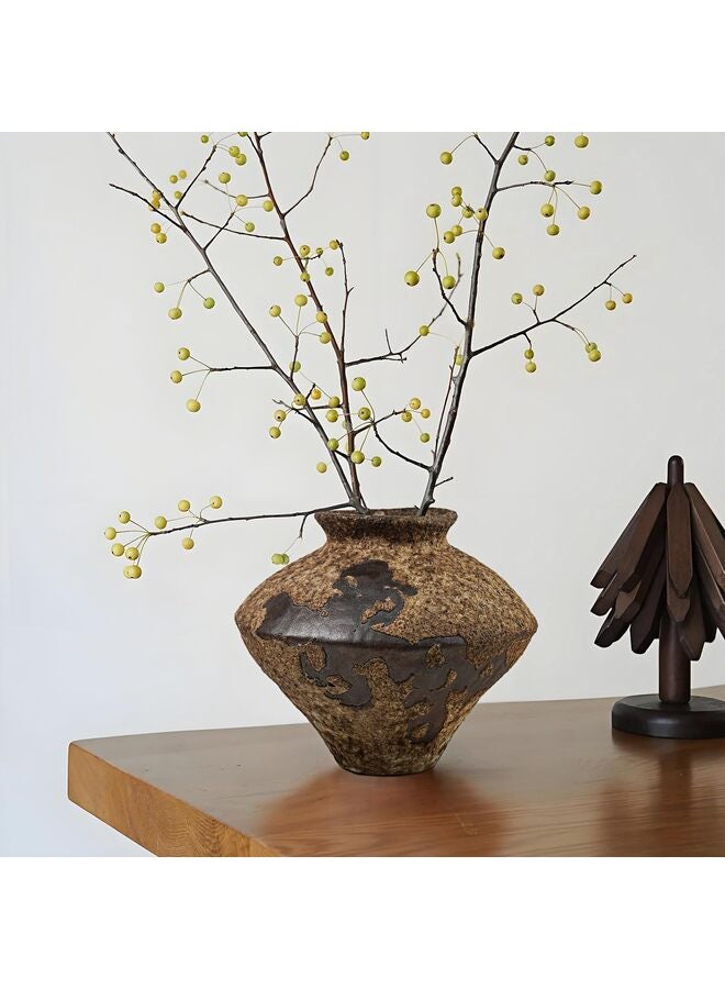 LAMAY Brown Ceramic Rustic Vase Flower Jar for Fresh and Dried Plants Table Centerpiece Vase Home Farmhouse Decor - Image 1