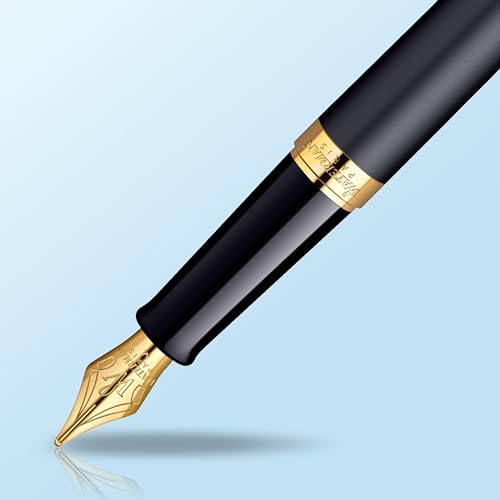 Waterman Hemisphere Fountain Pen, Matte Black with 23k Gold Trim, Medium Nib with Blue Ink Cartridge, Gift Box - Image 5