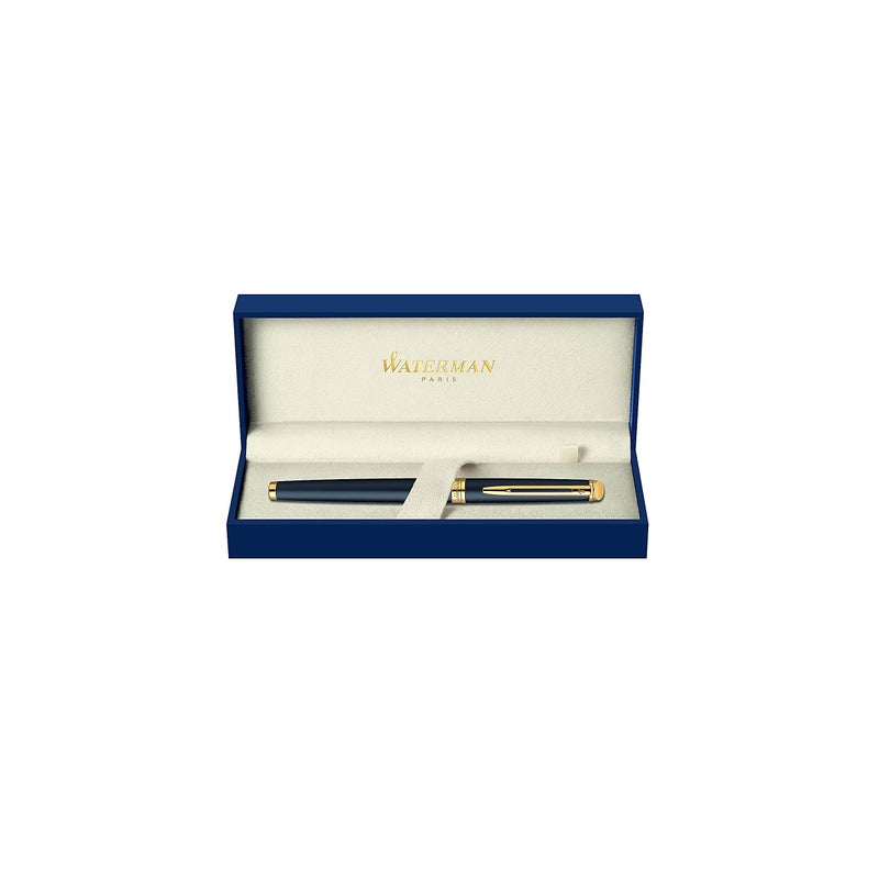 Waterman Hemisphere Fountain Pen, Matte Black with 23k Gold Trim, Medium Nib with Blue Ink Cartridge, Gift Box - Image 4