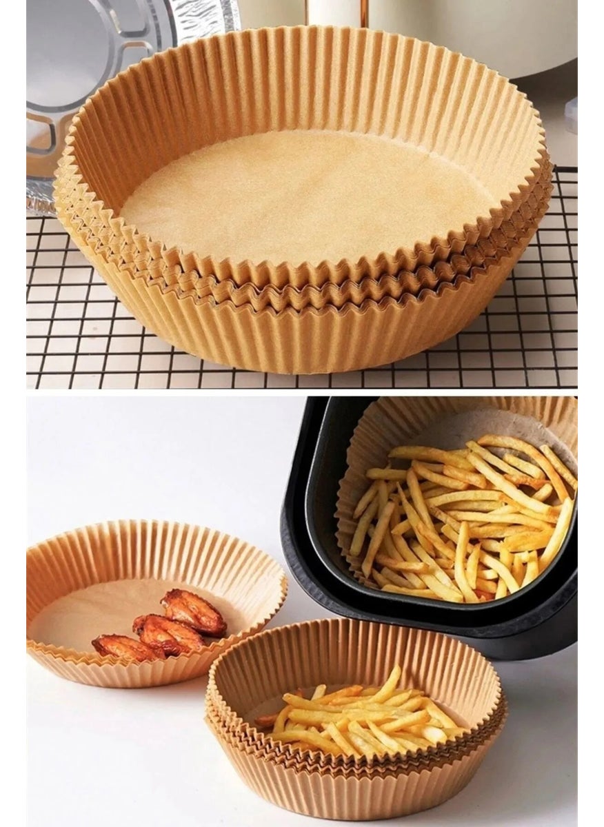 Bizimevde Air Fryer Baking Paper 100 Pieces Air Fryer, Round Model Oil-Free Compatible with All Models  - Image 1