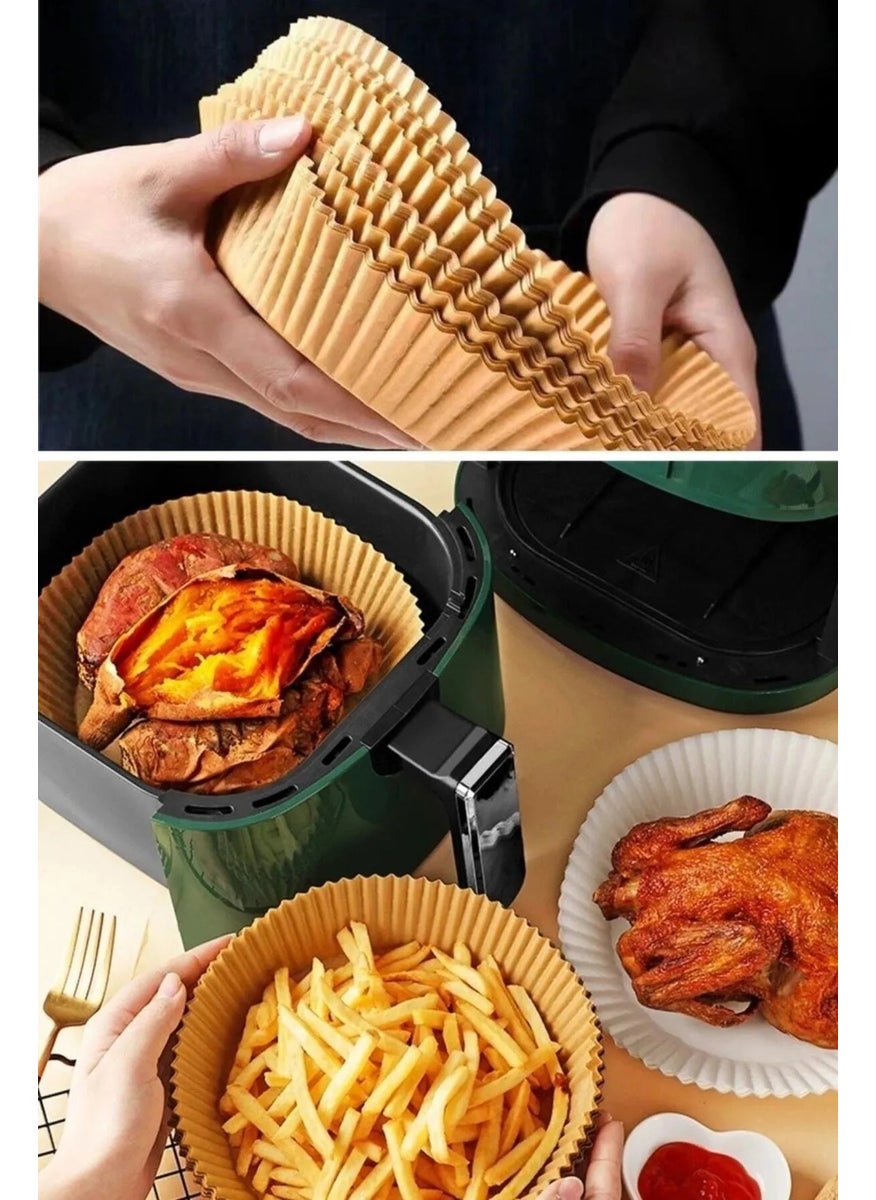 Bizimevde Air Fryer Baking Paper 100 Pieces Air Fryer, Round Model Oil-Free Compatible with All Models  - Image 4