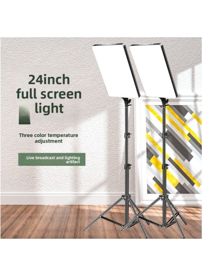 24 Inch Photography Lighting Kit 3000K-7000K 95W Photography Studio Light 3 Colors Large Screen Flat Panel Lamp Photography Live Fill Light Full Screen Overhead Bracket Light Beauty Lamp-Specifications+ 2.1m Thickened Tripod - Image 1