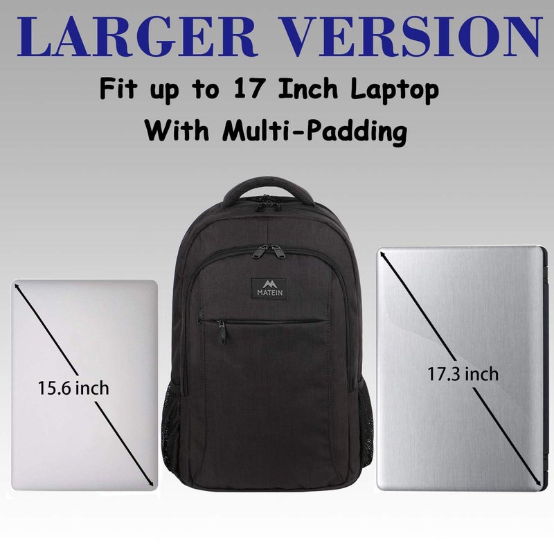 MATEIN Extra Large Backpack, 17 Inch Travel Laptop Backpack with USB Charging Port, Anti Theft TSA Friendly Business Work College Computer Backpack for Men Women, Black - Image 3