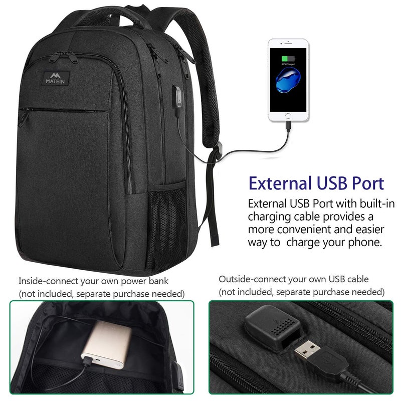 MATEIN Extra Large Backpack, 17 Inch Travel Laptop Backpack with USB Charging Port, Anti Theft TSA Friendly Business Work College Computer Backpack for Men Women, Black - Image 4