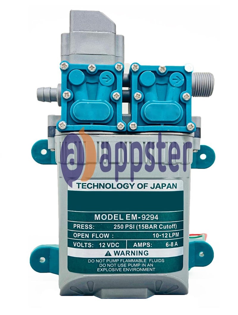 APPSTER Sisa 250PSI High Pressure Diaphragm Pump Double Motor 12V DC Electric Battery Operated Sprayer Water Pump Motor for Agriculture Farm Fogger Misting Spray Car Bike Wash Sanitizing Gardening - Image 1