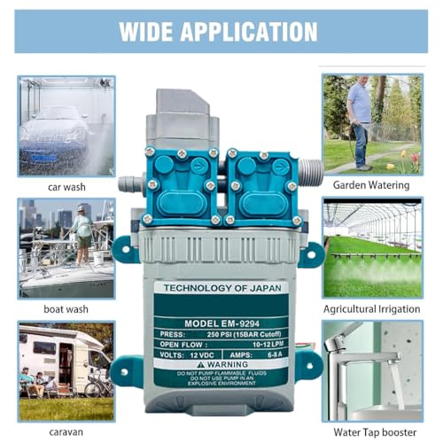 APPSTER Sisa 250PSI High Pressure Diaphragm Pump Double Motor 12V DC Electric Battery Operated Sprayer Water Pump Motor for Agriculture Farm Fogger Misting Spray Car Bike Wash Sanitizing Gardening - Image 4