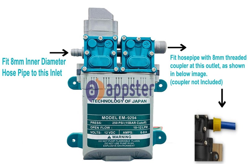APPSTER Sisa 250PSI High Pressure Diaphragm Pump Double Motor 12V DC Electric Battery Operated Sprayer Water Pump Motor for Agriculture Farm Fogger Misting Spray Car Bike Wash Sanitizing Gardening - Image 2