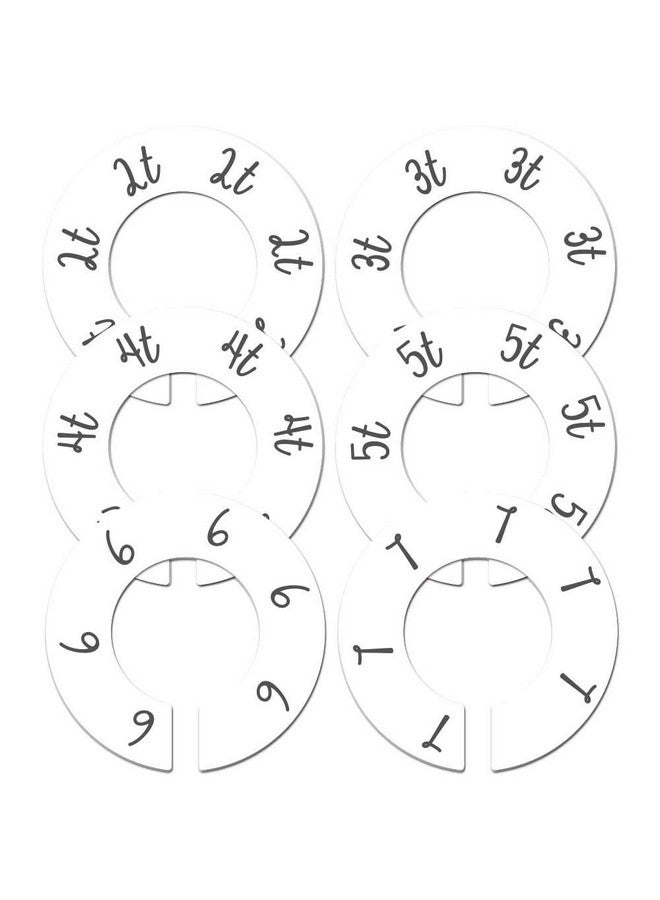 Closet Doodles Toddler Nursery Closet Clothing Size Dividers White Gender Neutral Set of 6 Fits 1.5" Rod - Image 1