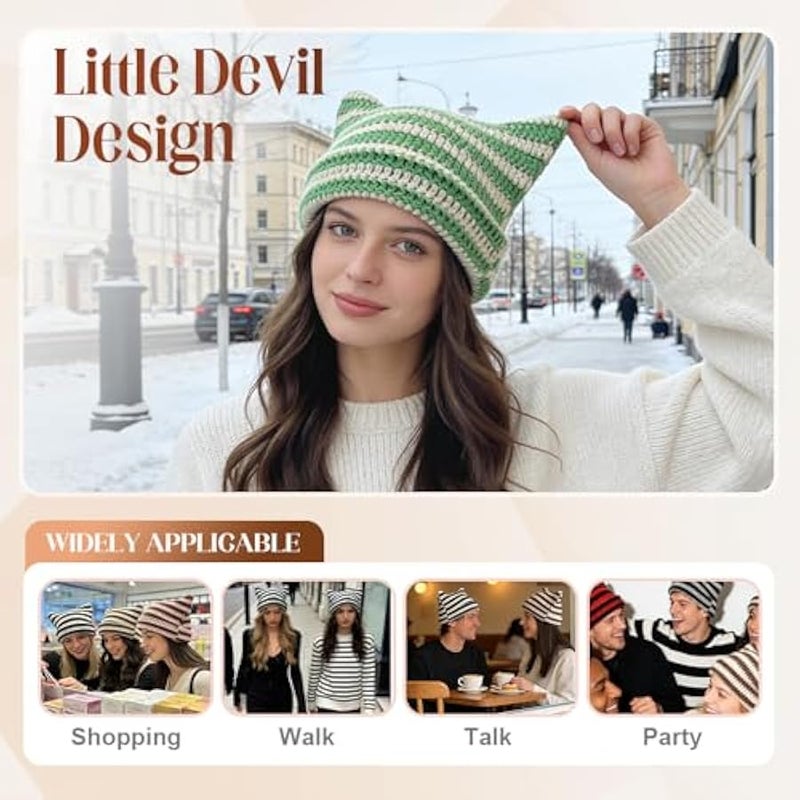 Cat Ear Beanie for Women, Crochet Knit Cat Hat, Soft Slouchy Grunge-Style Beanie for Casual Wear - Image 5