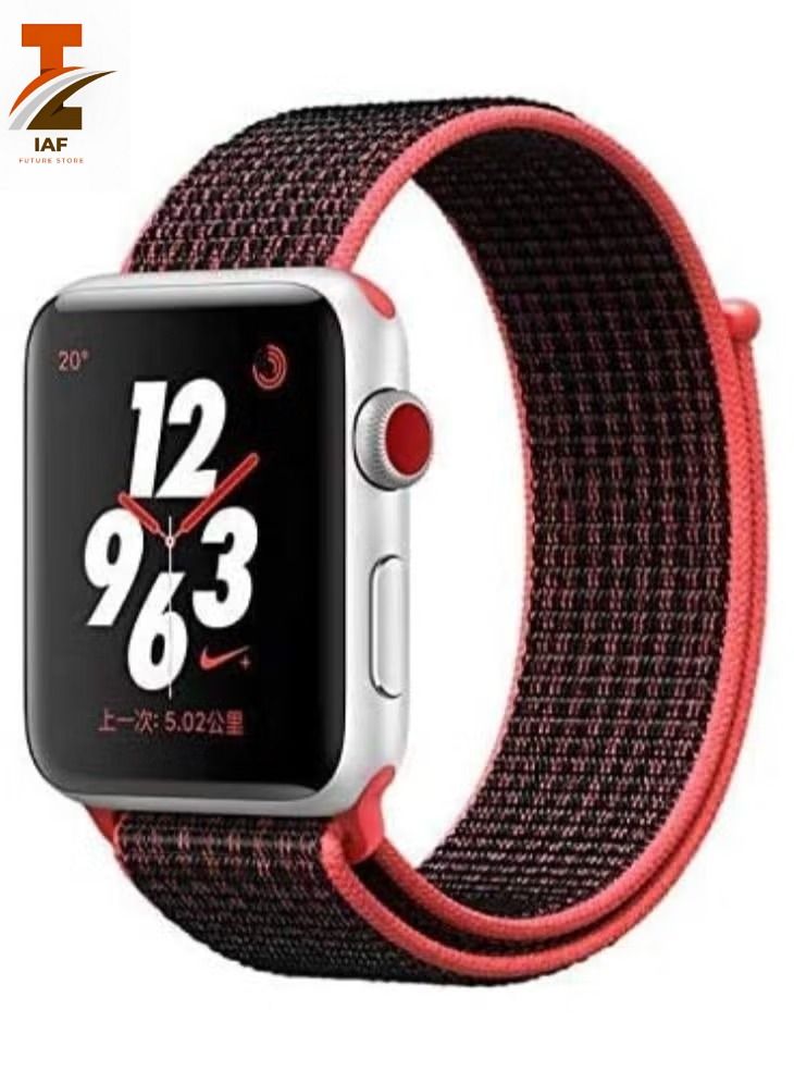 إيف حزام نايلون رياضي لساعة Apple 45 مم 44 مم 42 مم حزام بديل ناعم لـ iWatch Series 7/6 / SE / 5/4/3/2/1 (أسود / وردي) - Image 1