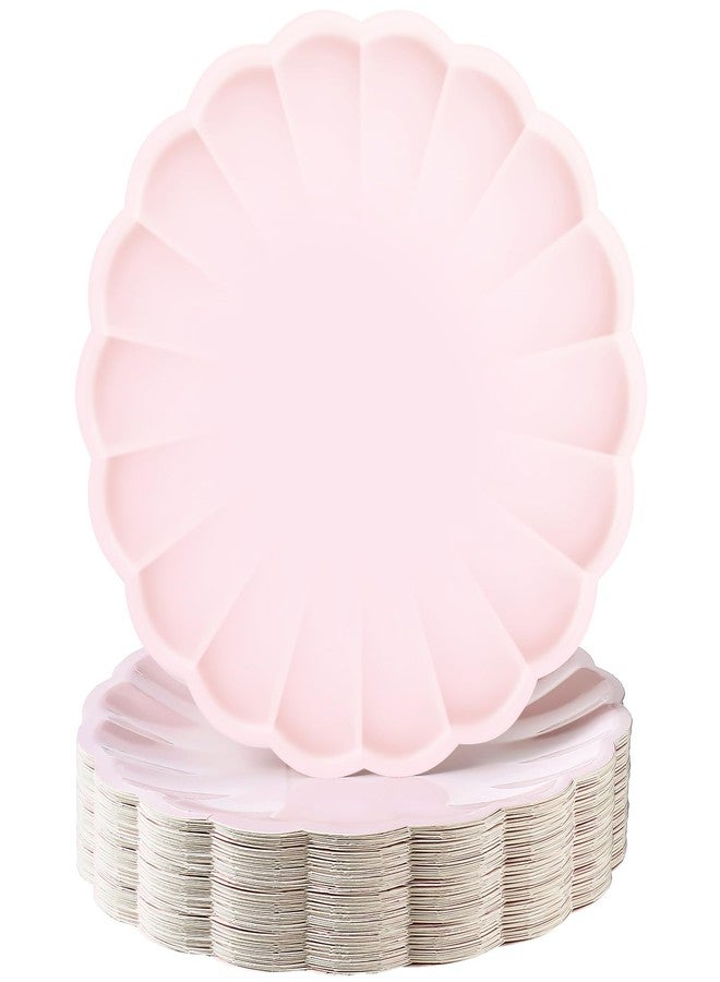 Newtay 60 Pcs Large Scalloped Paper Plates 9.5 Inch Shell Edge Disposable Dinner Plates for Birthday Wedding Baby Shower Party Decorations (Light Pink) - Image 1