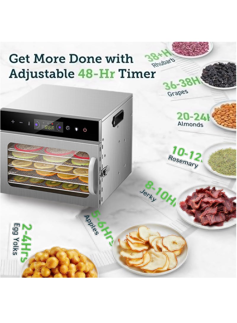 جوشبيرغ ماكينة تجفيف طعام الفواكه، مجففات كهربائية مع شاشة تعمل باللمس، 6 صواني من الفولاذ المقاوم للصدأ، مؤقت رقمي قابل للتعديل 24 ساعة وتحكم في درجة الحرارة 30-90 درجة مئوية - Image 2