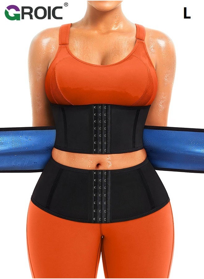 GROIC - Sweat Band Waist Trainer, Sweat Steam Waist Belt, Sweat Belt for Weight Loss, Stomach Wraps, Waist Trimmer with Pocket, Sauna Suit Slimming Waist Belly Belt Band, Sports Gym Home Waist Trainer, L - Image 1