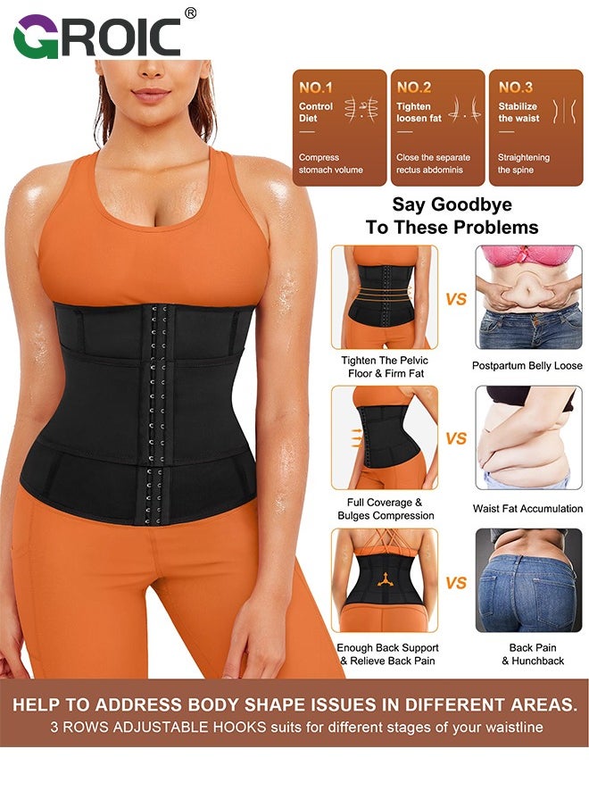 GROIC - Sweat Band Waist Trainer, Sweat Steam Waist Belt, Sweat Belt for Weight Loss, Stomach Wraps, Waist Trimmer with Pocket, Sauna Suit Slimming Waist Belly Belt Band, Sports Gym Home Waist Trainer, L - Image 1