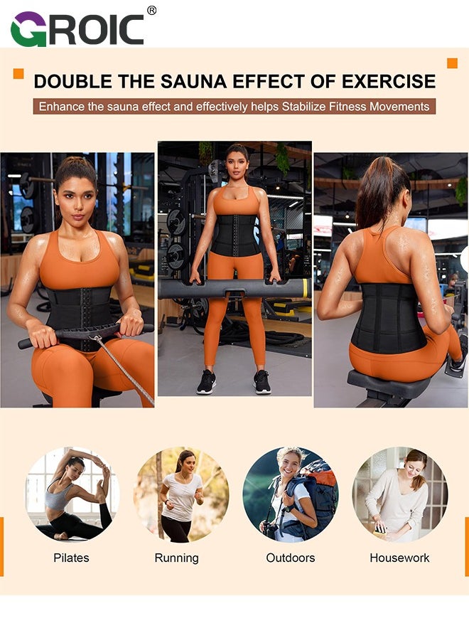 GROIC - Sweat Band Waist Trainer, Sweat Steam Waist Belt, Sweat Belt for Weight Loss, Stomach Wraps, Waist Trimmer with Pocket, Sauna Suit Slimming Waist Belly Belt Band, Sports Gym Home Waist Trainer, L - Image 1