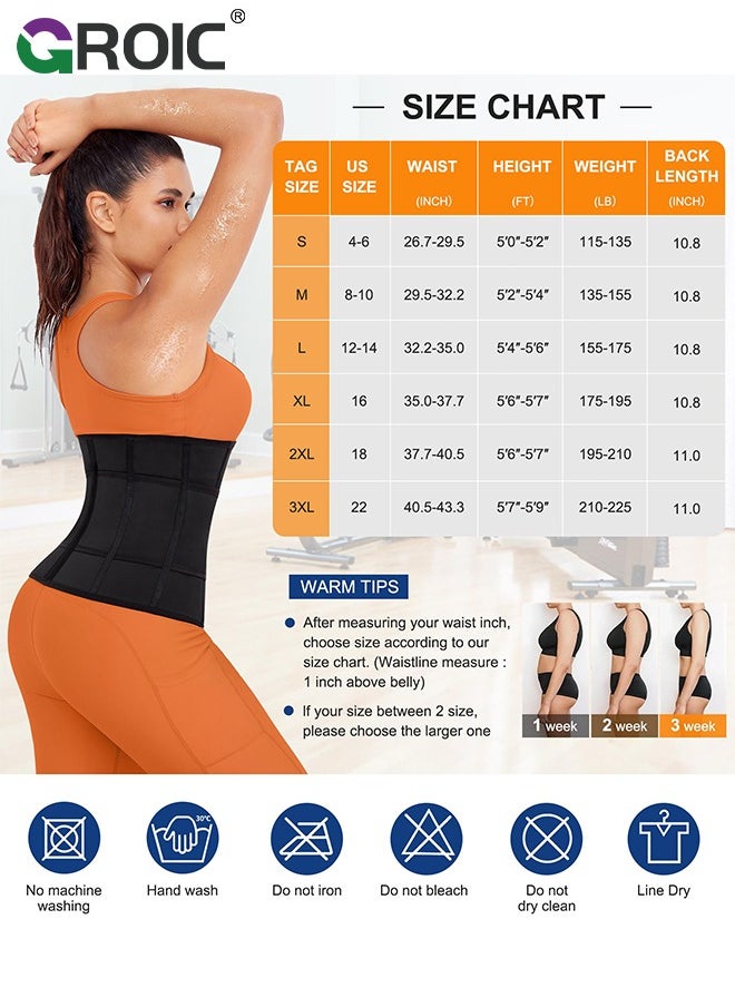 GROIC - Sweat Band Waist Trainer, Sweat Steam Waist Belt, Sweat Belt for Weight Loss, Stomach Wraps, Waist Trimmer with Pocket, Sauna Suit Slimming Waist Belly Belt Band, Sports Gym Home Waist Trainer, L - Image 1