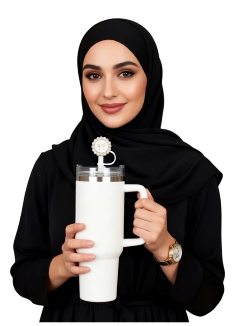Reema Silicone Straw Cover Cap 10mm Straw Topper for 40oz 30oz Tumbler Dustproof Leakproof Splash Guard Straw Plug Heart Bow Pearl White Accessories for Women Girls Travel Gym Gift - Image 3