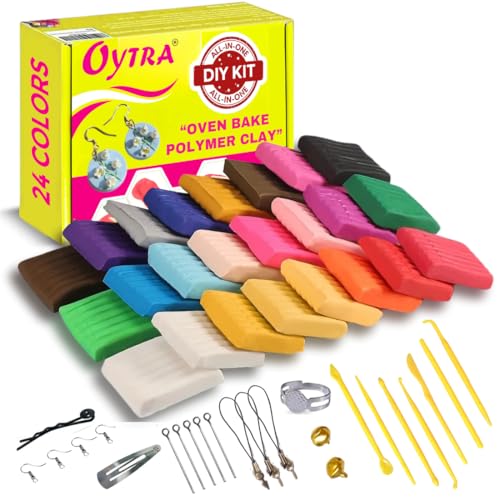 Oytra Polymer Oven Bake Clay Set 24 Colors with Jewelry Making Accessories Kit Tools Non Air Dry PVC Material Dough DIY Figurines Jewellery Sculpting Artists Beginners Professionals - Image 1