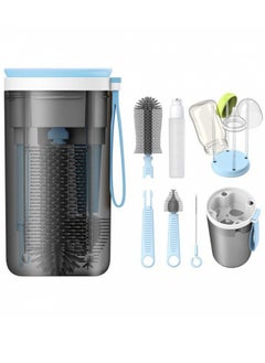 Super ZYouth Portable Bottle Brush Cleaner Set, Travel Bottle Cleaner Kit for Baby with Silicone Bottle, Nipple and Straw Brush, Stirring Head, Soap Dispenser, Drying Rack and Storage Box, Blue  - Image 1