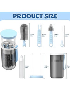 Super ZYouth Portable Bottle Brush Cleaner Set, Travel Bottle Cleaner Kit for Baby with Silicone Bottle, Nipple and Straw Brush, Stirring Head, Soap Dispenser, Drying Rack and Storage Box, Blue  - Image 2