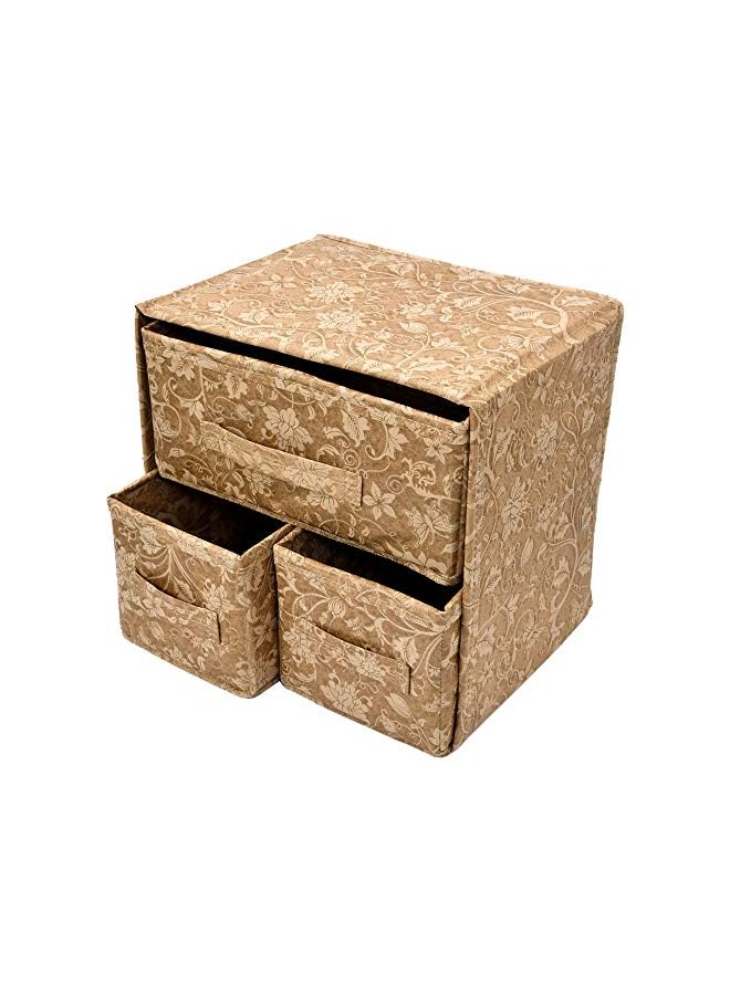 Kuber Industries Industries Metallic Print 2 Layer 3 Drawer Fabric Cube Foldable Storage Organizer Box Dressing Jewellery Organizer (Beige 31 X 22 X 30 Cm) - Image 3