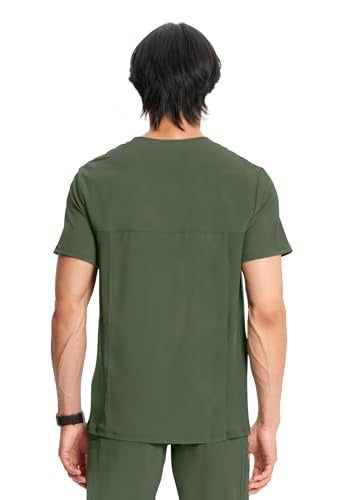 Cherokee Infinity V- Neck Men's Scrub Top with Rib Knit Back Panels CK900A, L, Olive - Image 2