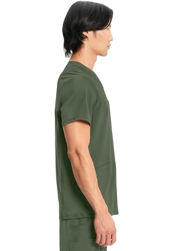 Cherokee Infinity V- Neck Men's Scrub Top with Rib Knit Back Panels CK900A, L, Olive - Image 5