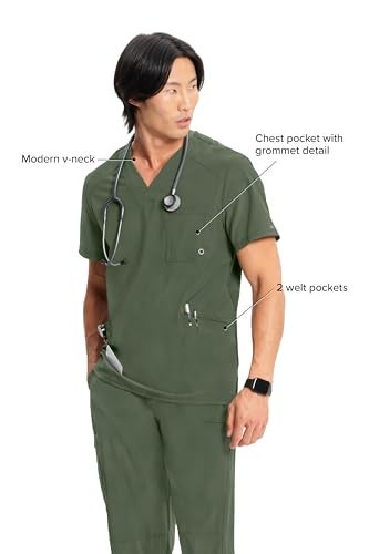 Cherokee Infinity V- Neck Men's Scrub Top with Rib Knit Back Panels CK900A, L, Olive - Image 4
