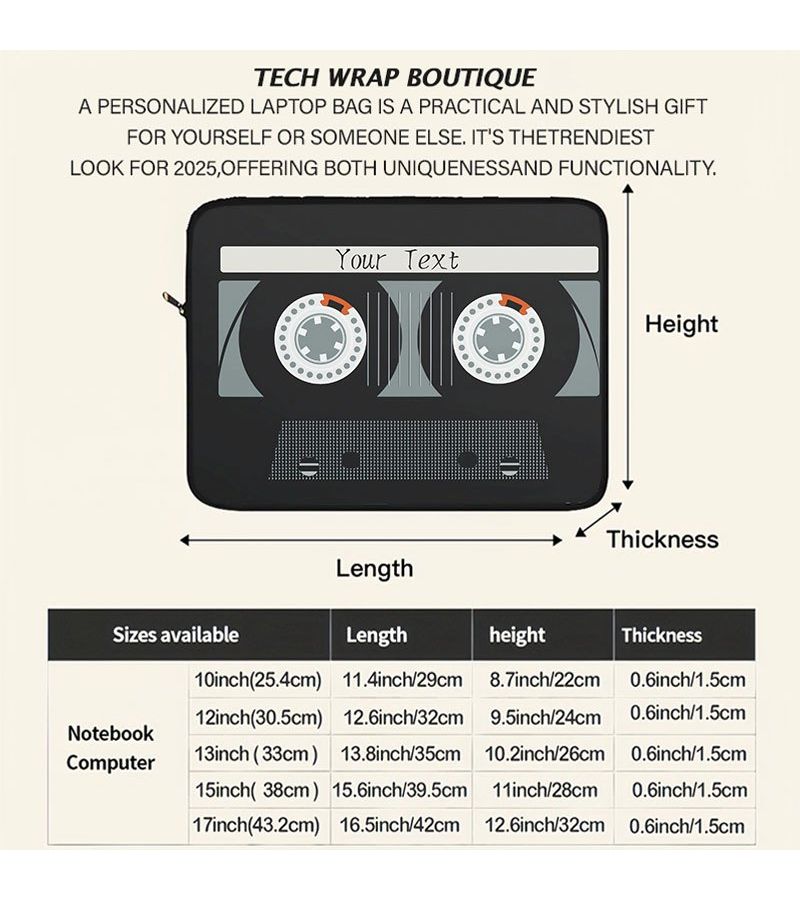 Custom Retro Tape Laptop Case 13in for Work Travel Gift - Image 2