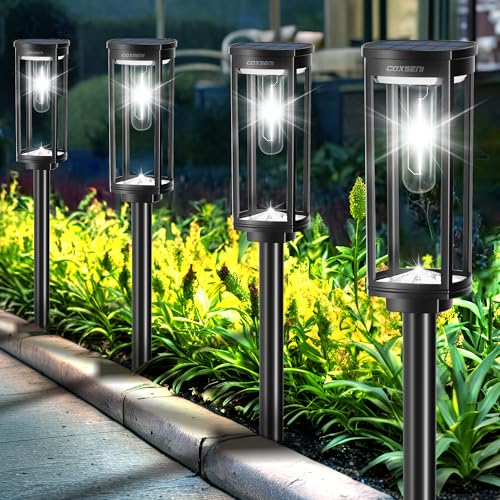 COXSENI Solar Pathway Lights Outdoor 6 Pack Bright Solar Path Lights Outside Waterproof Solar Powered Landscape Light for Walkway Driveway Lawn Patio Sidewalk Garden Yard Cool White - Image 1