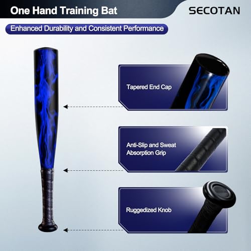 SECOTAN Baseball Bat, Aluminum One Hand Training Bat, Baseball/Softball/Teeball Mini Training Bats, Batting Practice, Tire Pressure Checker, Multi-Purpose Bats for Versatile Use (17inch | Blue Flame) - Image 3