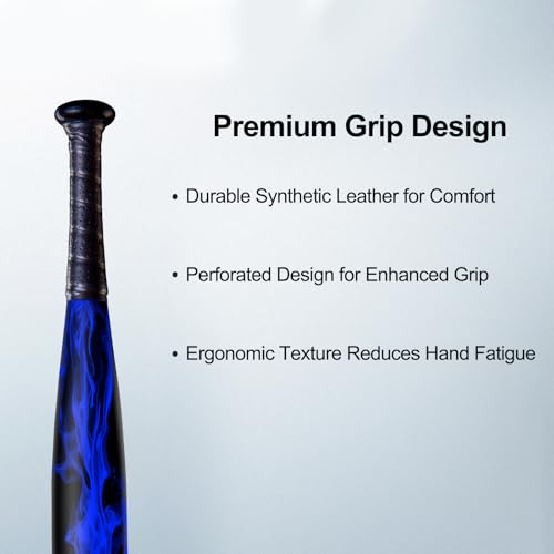 SECOTAN Baseball Bat, Aluminum One Hand Training Bat, Baseball/Softball/Teeball Mini Training Bats, Batting Practice, Tire Pressure Checker, Multi-Purpose Bats for Versatile Use (17inch | Blue Flame) - Image 5