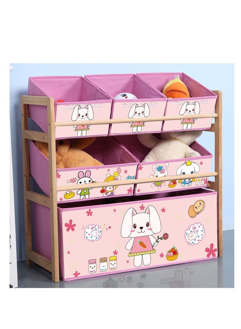 بايبي طفل لعبة تخزين الرف ، رف خشبي مع 6 صناديق من القماش للأطفال تخزين الرف