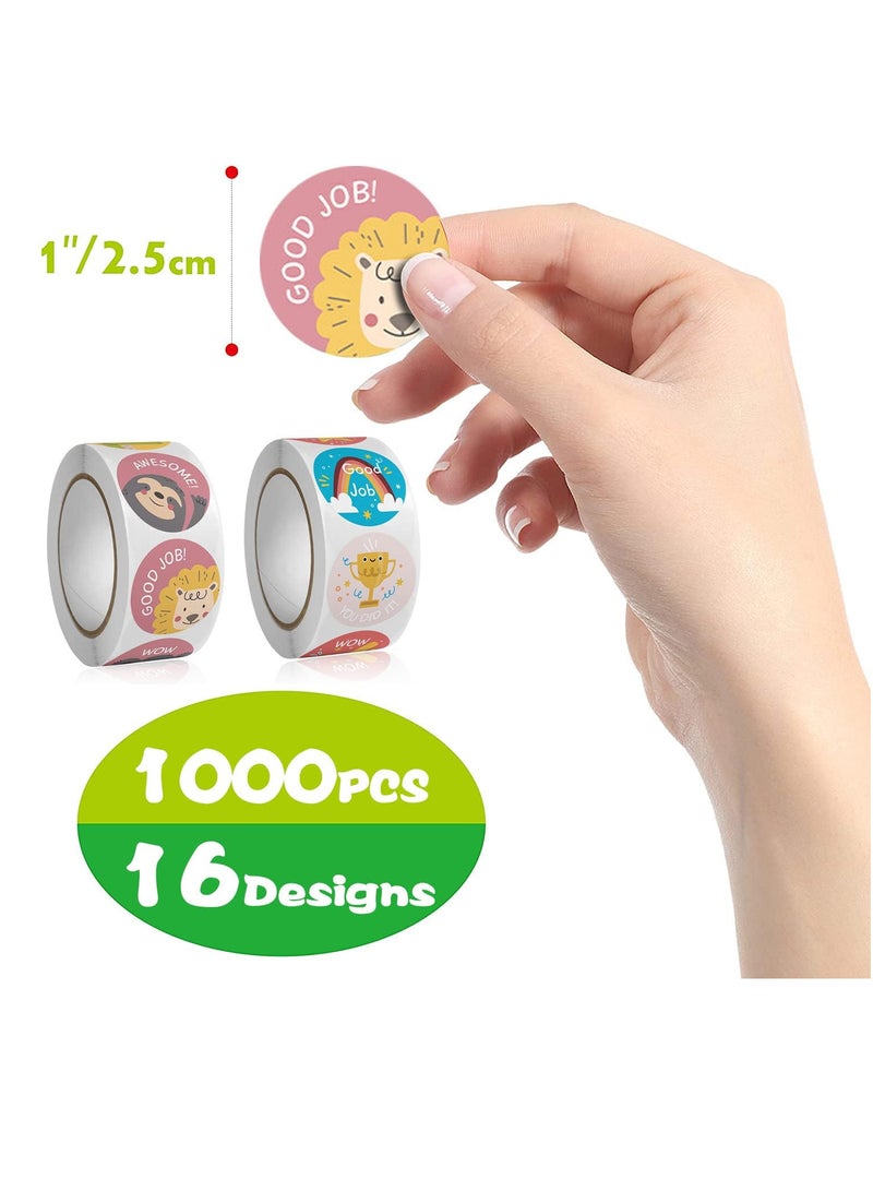 ECVV ملصقات مكافأة ECVV 1000 قطعة لمعلمي ملصقات الحوافز لوازم الفصول الدراسية ملصقات تحفيزية ملصقات جوائز العمل المدرسي تدريب مدرسي للأطفال تصميم كرتوني لطيف مستدير - 2 لفة - Image 2