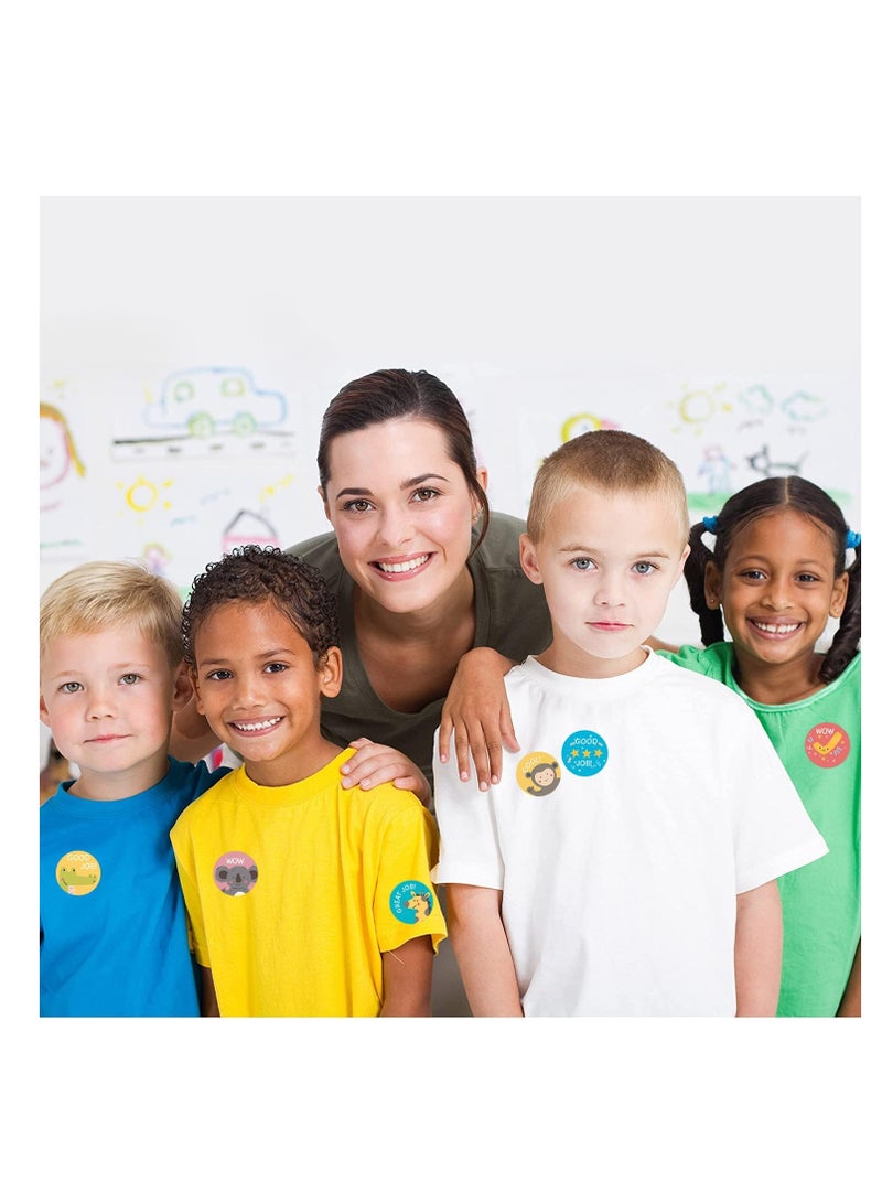 ECVV ملصقات مكافأة ECVV 1000 قطعة لمعلمي ملصقات الحوافز لوازم الفصول الدراسية ملصقات تحفيزية ملصقات جوائز العمل المدرسي تدريب مدرسي للأطفال تصميم كرتوني لطيف مستدير - 2 لفة - Image 3