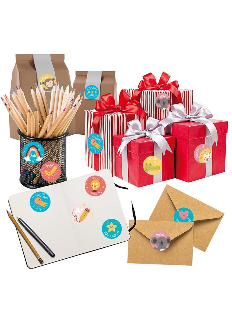 ECVV ملصقات مكافأة ECVV 1000 قطعة لمعلمي ملصقات الحوافز لوازم الفصول الدراسية ملصقات تحفيزية ملصقات جوائز العمل المدرسي تدريب مدرسي للأطفال تصميم كرتوني لطيف مستدير - 2 لفة - Image 4