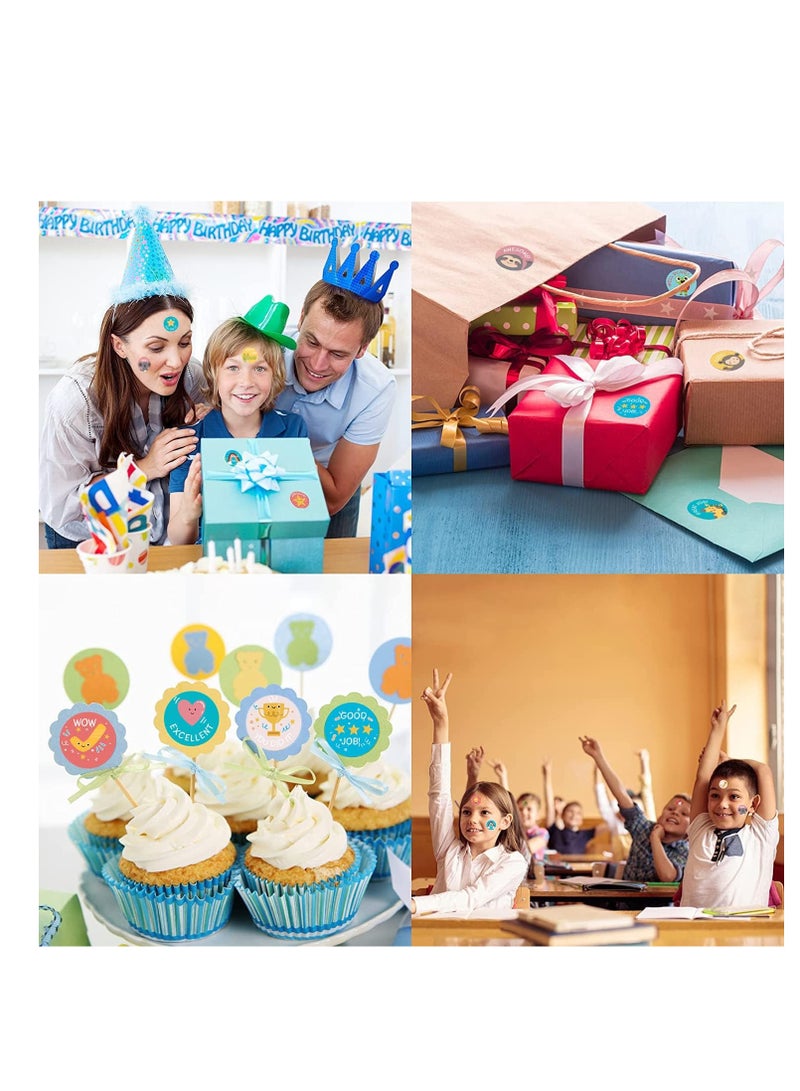 ECVV ملصقات مكافأة ECVV 1000 قطعة لمعلمي ملصقات الحوافز لوازم الفصول الدراسية ملصقات تحفيزية ملصقات جوائز العمل المدرسي تدريب مدرسي للأطفال تصميم كرتوني لطيف مستدير - 2 لفة - Image 5