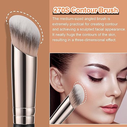 TEOYALL Under Eye Concealer Brush, Angled Contour Brush Synthetic Kabuki Brush for Concealing Blending Setting Buffing with Liquid, Cream and Powder Cosmetic (270S) - Image 3