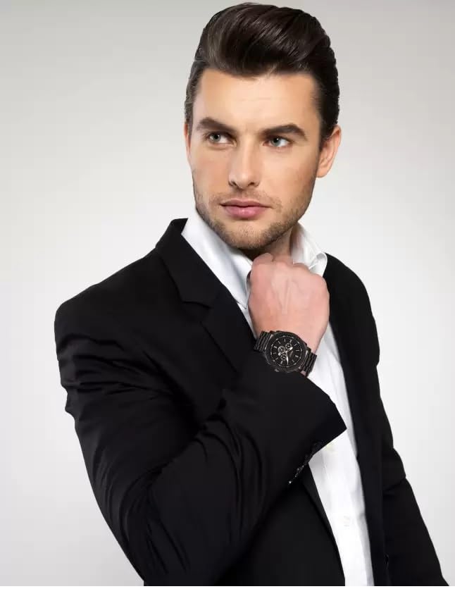 PIRASO Stainless Steel Stunning Look Chrono Working Black Dial With Black Chain Analog Watch For Men - Image 4